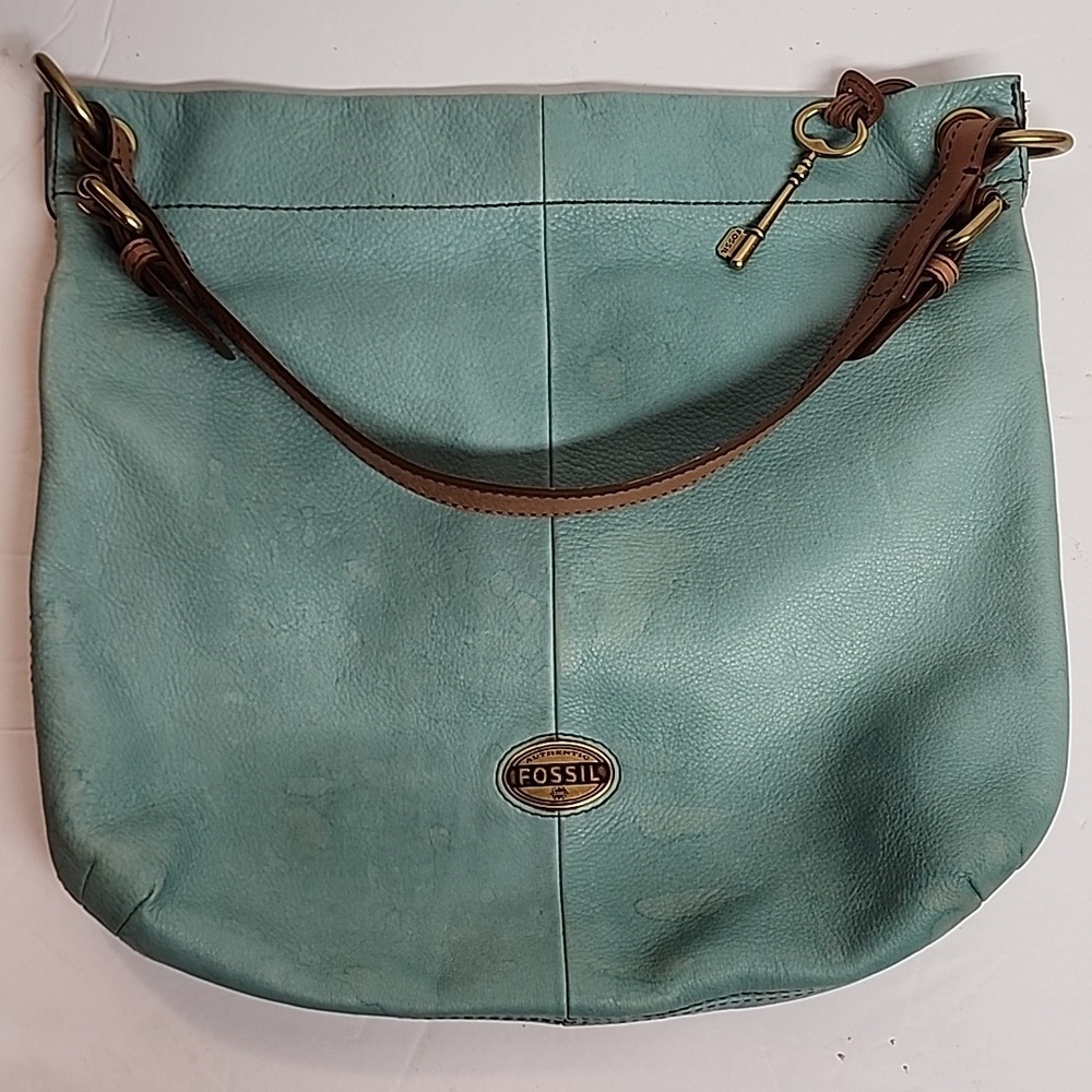 Fossil Teal Vintage Leather Shoulder Bag with Key Charm. LONG LIVE VINTAGE - Picture 3 of 16